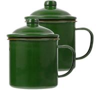 2Pcs Enamel Campfire Coffee Mugs Small Vintage Milk Cups with Lid Easy-to-Handle Anti-Slip Handle for Outdoor Camping and Office Metal Cups