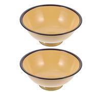 2pcs Enamel Rice Bowls with Simple Retro Design, Sturdy and Practical Food Bowls for Ramen, Noodles, Desserts, and Salad Serving in Home Kitchen