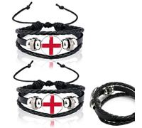 2Pcs England Flag Bracelets for World Cup Football 2026 Accessories, Adjustable Leather Braided St George Cross Bracelets Word Cup Party Bag Gifts Soccer Party Favors Merchandise for Football Fans