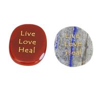 2Pcs Engraved Stone, Live Love Heal Pattern Carving Nature Pocket Palm Stone Gifts Inspirational Words Crystal Motivational Decoration for Fish Jar Holiday Present