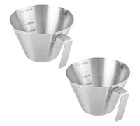 2pcs Espresso Cups with Handle, Stainless Steel Double Spout Metal Espresso Measuring Cup Espresso Shot Cups, V-Shaped Mouth Espresso Pouring Cup Coffee Cup with Scale (3.4oz/100ml, Silver)