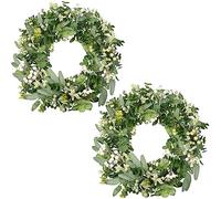 2PCS Eucalyptus Wreath, COLORSPEC 46cm/18Inch Boxwood All Year Round Door Wreath, All Seasons Summer Spring Wreaths For Front Door Outdoor Indoor Farmhouse Home Fireplace