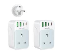 2PCS European Plug Adapter, PD 35W USB C Fast Charge Plug with 4 USB Ports UK to EU Euro Europe Travel Adapter for Most Europe Countries Germany France Spain Turkey Greece(Type E/F)