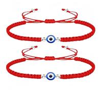 2pcs Evil Eye Bracelet for Women & Men,Adjustable String Couples Bracelets,Handmade Protection Lucky Jewellery for Women,Red Evil Eye Ladies Bracelets Set,Adjustable Size,Comfortable and Soft,Red
