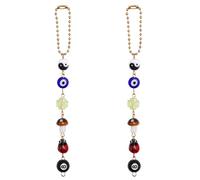2pcs Evil Eye Car Charm, Good Luck Rear View Mirror Charm with Yin and Yang Beaded Evil Eye Four Leaf Clover Mushroom Ladybug 8 Balls Car Hanging Ornament Bag Charm Decor