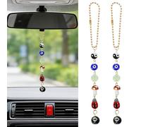 2PCS Evil Eye Car Mirror Hanging Accessories, Good Lucky Days Rear View Mirror 8 Ball Mushroom Four-Leaf Clover Pendant Charm Cute Boho Evil Eye Ladybug Yin Yang Symbol Car Charm Decor