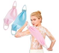 2Pcs Exfoliating Back Scrubber for Shower, 37 Inches Back Washer with Handles, Exfoliating Washcloth Body Exfoliator Bath Tool to Scrub Your Body Pink Blue