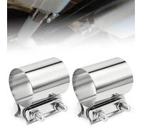 2Pcs Exhaust Clamp 2.5in, Butt Lap Joint Band Clamps 304 Stainless Steel Universal Sleeve Coupler Pipe for Mufflers Pipes Exhaust Systems (Silver)