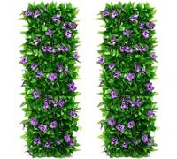 2pcs Expanding Garden Trellis Panels, 200x40cm Expandable Garden Fence Screening with Artificial Ivy and Flower, Artificial Ivy Fence Screening for Backyard, Balcony (Violet, 2PCS)