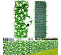 2PCS Expanding Garden Trellis Panels, 40x20cm to 28x200cm Expandable Garden Fence Screening with Artificial Ivy and White Orchid,Decorative Faux Ivy Leaf Privacy Screen Greenery Backdrop for Backyard