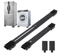 2Pcs Extendable Appliance Furniture Dolly Mobile Roller, Adjustable Washing Machine Moving Roller Wheels, Metal Movable Bracket for Refrigerator Washing Machine Dryers Diswashers Base, Black