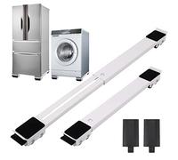 2Pcs Extendable Appliance Furniture Dolly Mobile Roller, Heavy Duty Adjustable Washing Machine Mobile Stand Base, Metal Movable Bracket for Refrigerator Washing Machine Dryers Diswashers Base, White