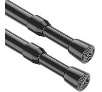 2PCS Extendable Curtain Poles No Drilling Spring Tension Rod Adjustable Net Curtain Rods for Kitchen, Cupboard, Window, Bookshelf, Diameter: 16mm(80-140CM/31.5-51.2Inch,Black)