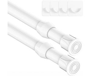 2PCS Extendable Curtain Poles No Drilling Spring Tension Rod Adjustable Net Curtain Rods for Kitchen, Cupboard, Window, Bookshelf, Diameter: 13mm(45-60CM White)