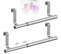 2Pcs Extendable Kitchen Tea Towel Holders, Stainless Steel over Door Towel Rail, No Drilling & Anti-Slip Scratch Protecting Silver Cabinet Facecloth Rack for Cupboard Drawer, Bathroom, Bedroom(25cm)