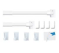 2PCS Extendable Net Curtain Rod, Easy Adjustable Rod, Net Curtain Rod Extendable for Windows, Bedroom with 4PCS double-sided Self-adhesive Holders & Hooks(50-85CM/19.69-33.46Inch,White)