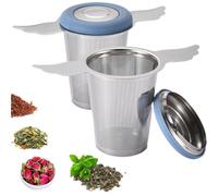 2Pcs Extra Fine Mesh Tea Infuser Strainer Basket with Lid/Drip Tray for Loose Leaf Tea Rooibos, 304 Stainless Steel Tea Steeper Filter Brewer with Big Capacity＆Extended Handles, Fit Cup Jar Teapot
