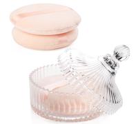 2Pcs Extra Large Body Powder Puff & Luxury 6" Glass Jar Dusting Powder Container with Puff for Women Bath Powder Puffs Perfect for Talcum or Loose Powder (Beige)