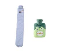 2pcs Extra Long Hot Water Bottles Set with Soft Fleece Cover, 2L & 1L Large Capacity Leak-Proof Square Bottles for Neck, Shoulder, Back Pain Relief, Hand and Feet Warmer (Blue)