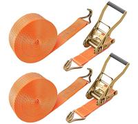 2Pcs Extra Wide Heavy Duty Ratchet Straps: 1.5 Inch (3.8cm) x 6m (20 FT), 2000kg Breaking Strength with J-Hooks for Construction, Truck, Trailer & Heavy Equipment Moving