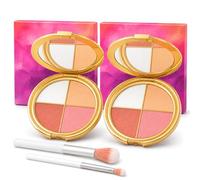 2Pcs Eye and Cheek Makeup Palette, All In One Contour Highlighter Blusher Palette with 2 Brushes, 4 in 1 Metallic Shimmer Blush Multi-Purpose Makeup Palette for All Skin Types