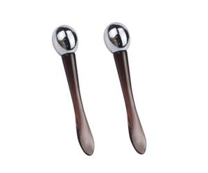 2Pcs Eye Cream Applicator, Brown ABS Zinc Alloy Massage Scoop Roller Double Side Lotion Stick Skin Care Tools for Women