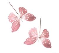 2Pcs Fabric and Sequin Butterfly Christmas Tree Ornaments for DIY Holiday Decor and Garden Layouts (Red)