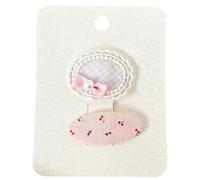 2PCS Fabric Hair Clips, Cute Pink Ribbon Lace Side Clips Don't Hurt Hair Lace Cherries