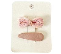 2PCS Fabric Hair Clips, Cute Pink Ribbon Lace Side Clips Don't Hurt Hair Pink