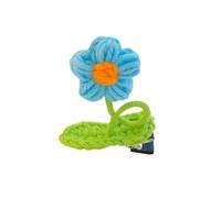 2PCS Fabric Hair Clips, Knitted Wool Flowers Sweet and Cute Hand Made Side Clips blue