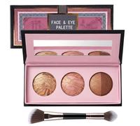 2Pcs Face & Eye Palette Kit- Includes Blush, Bronzer, Eyeshadow Duo and Dual-Ended Brush - Creamy, Non-Cakey Formula for Mature Skin - Travel Friendly Makeup Gift Set (Cruelty-Free & Vegan)