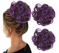 2Pcs Fake Bun, 5.1 Inch Wavy Synthetic Curly Bun, Elastic Purple Hair Updo Extensions for Women