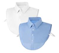 2PCS Fake Collars for Women Blouse, Cute White Button up Detachable Dickey Collar Faux False Collar Half Shirts, Kawaii Clothing Accessories for Women Graduation Daily Wear (White/Blue)