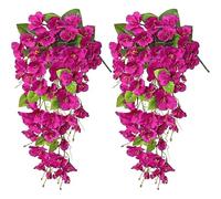 2PCS Fake Hibiscus Artificial Hanging Flowers Plants for Outdoor Summer Decor Silk Hibiscus Long Trailing Vine UV Resistant Pink Faux Flowers for Outside Planter Porch Patio Yard (Fuchsia)