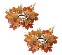 2Pcs Fall Candle Ring 9.8 Inch Autumn Candle Ring Artificial Maple Leaf Wreath Thanksgiving Candle Ring Holder Mini Fall Wreath for Pillars Centerpiece Tabletop Decoration Mini Fall Wreath Autumn Can