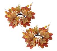 2Pcs Fall Candle Ring 9.8 Inch Autumn Candle Ring Artificial Maple Leaf Wreath Thanksgiving Candle Ring Holder Mini Fall Wreath Fall Decorations Thanksgiving Table Decor for Pillars Centerpiece