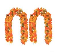 2pcs Fall Garland, 5.9FT Autumn Leaf Garland, Orange Autumn Maple Leaf Wreath, Maple Fall Leaf Garland, Foliage Garland Thanksgiving Decor