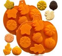 2PCS Fall Silicone Molds Thanksgiving Chocolate Mold Pumpkin Soap Mold Autumn Maple Leaf Candy Mold Acorn Squirrel Ice Cube Mold for Baking Halloween Cake Cupcake Decoration (Amber yellow)