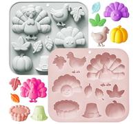 2Pcs Fall Thanksgiving Chocolate Silicone Molds, Autumn Pumpkin Turkey Leaves Silicone Molds Baking Soap for Halloween Autumn Cupcake Cake Topper Décor Supplies