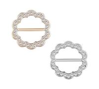 2Pcs Fashionable Rhinestones Scarf Clips Bright Shine Round T-Shirt Tie Clips Cubic Zirconia Scarf Buckle Metal Circle Clip for Women Girls