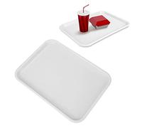 2pcs Fast Food Tray, 12x16in Plastic Cafeteria Food Tray Non Slip Restaurant Serving Platter for Cafeteria Cafe Food Appeizer Dessert(White)