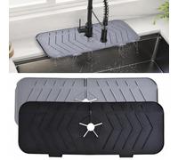 2PCS Faucet Mat & Sink Splash Guard, Silicone 37x14cm Grey and Black