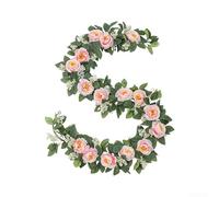 2PCS Faux Rattan Wreath Garland for Wedding Arch Decor Garden Patio Courtyard Event Backdrop Floral Styling (Rosy)