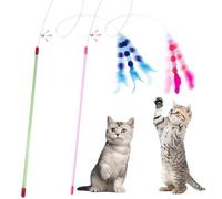 2Pcs Feather Teaser Cat Wand Toy, Cat Feather Toys, 30cm Interactive Cats Catcher and Exerciser Wand, Cats Teasing Sticks with Bells and Feathers for Catss & Kittens Indoor Playing & Exercising