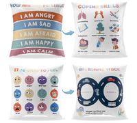 2Pcs Feelings Emotion Wheel Pillow Covers 18in Calming Corner Item Classroom Must Haves Mental Health Throw Pillow Kids Home Preschool Decor School Counselor Office Room Calm Down Corner Supplies