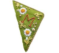 2PCS Felt Hand Embroidered Corner Bookmark Flower Letter Embroidery Design Page Marker Multicolor Stitched for Book Lovers(Green-M)