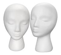 2pcs Female Foam Mannequin Head Model for Wig and Glasses Display | White Foam Form, Vivid Appearance, Shop Display Use, Supports Headpiece Styling and Accessory Presentation