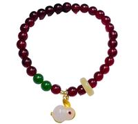 2Pcs Feng Shui Agate Quartz Jade Rabbit Pendant 6mm Crystal Beaded Crystal Chakra Stones Talisman Good Luck Women,Garnet