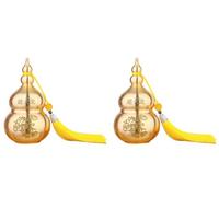 2pcs Feng Shui Chinese Brass Wu Lou Gourd,Statue Home Decoration Ornaments,Fortune Protection,Bring You Good Luck,Safty,Healthy,Wealth,Success(Yellow)