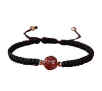 2Pcs Feng Shui Cinnabar Crystal Stone Carved Bead Red String Handmade Buddhist Adjustable Good Luck Amulet Women Men,Black,Three Beads